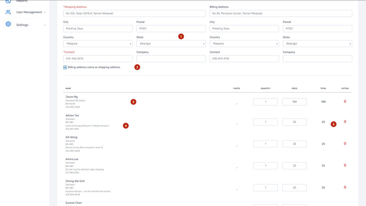 February Bloom order edit screen with multiple recipients