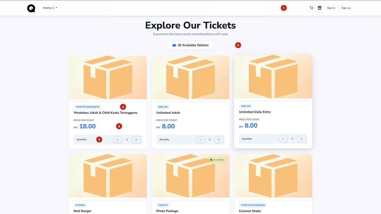 QBot white-label storefront ticket catalogue