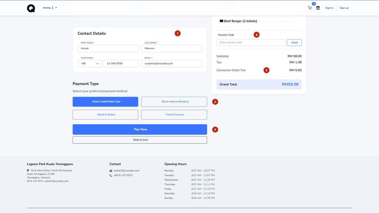 QBot storefront checkout with guest and gateway options