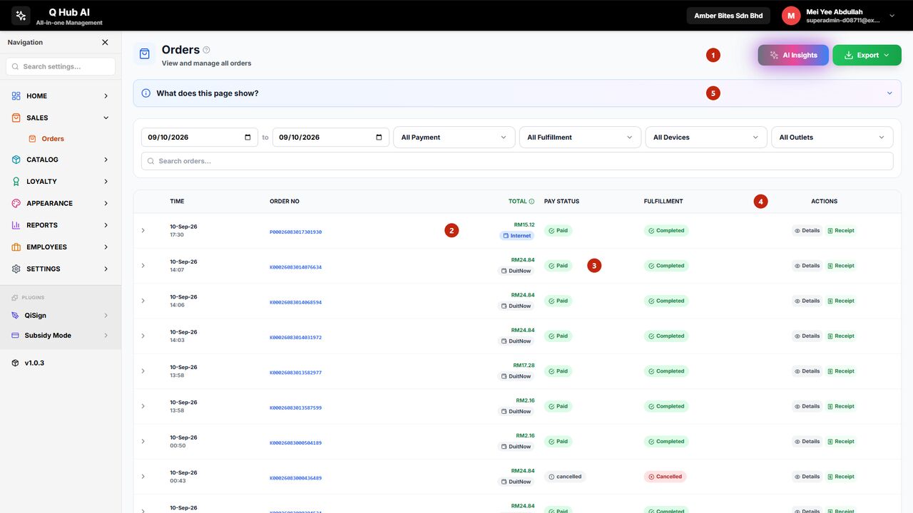 QBotu merchant hub orders table
